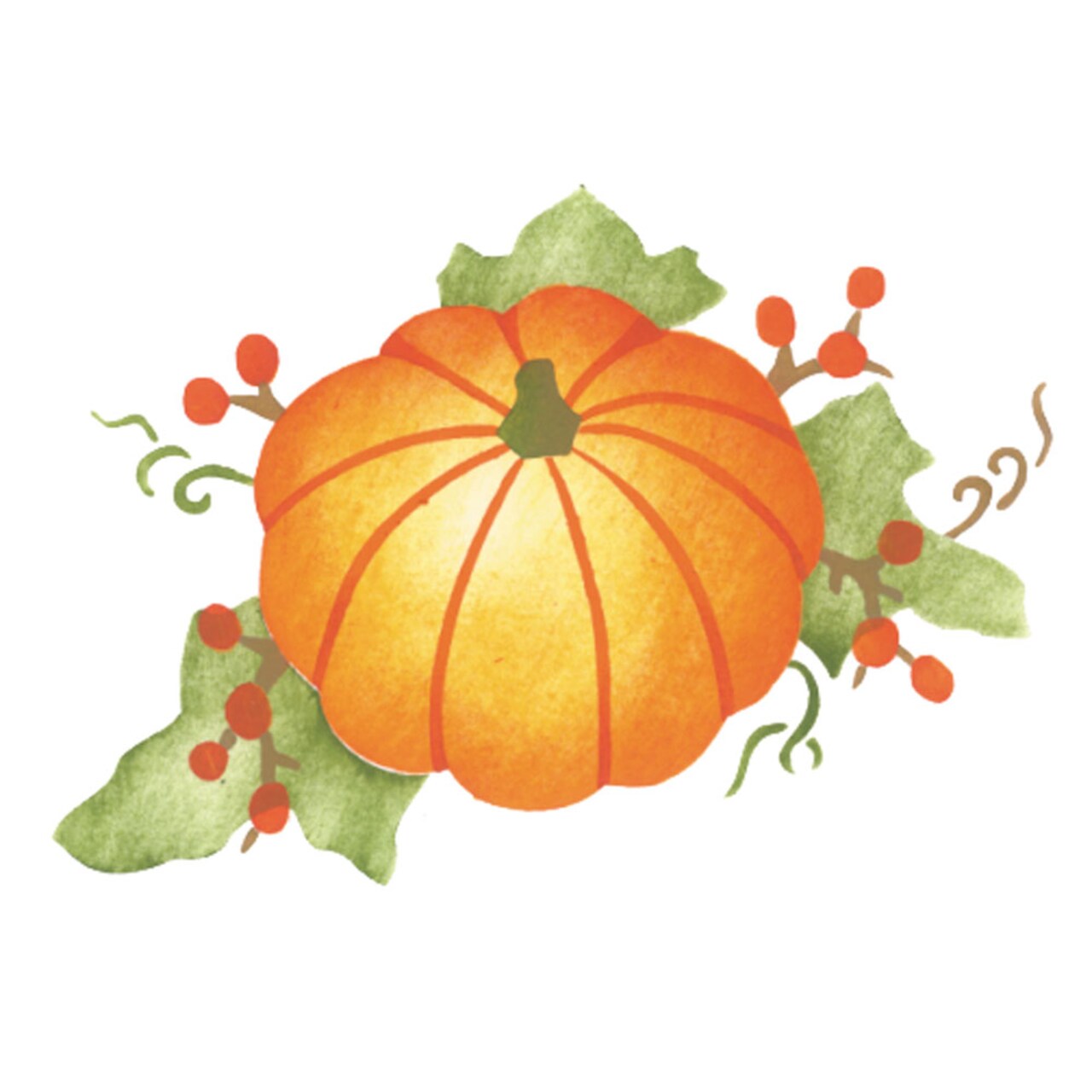 Large Pumpkin with Leaves/Berries Wall Stencil | 3141B by Designer Stencils | Reusable Art Craft Stencils for Painting on Walls, Canvas, Wood | Reusable Plastic Paint Stencil for Home Makeover | Easy to Use &#x26; Clean Art Stencil